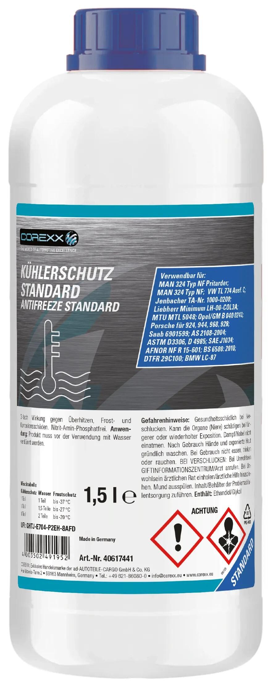Producto de protección del radiador Corexx estándar g11 anticongelante 1,5 l estándar (g11)