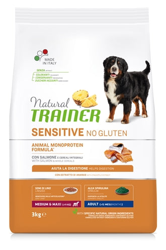 Entrenador natural perro adulto medio maxi sensible salmón gluten -libre