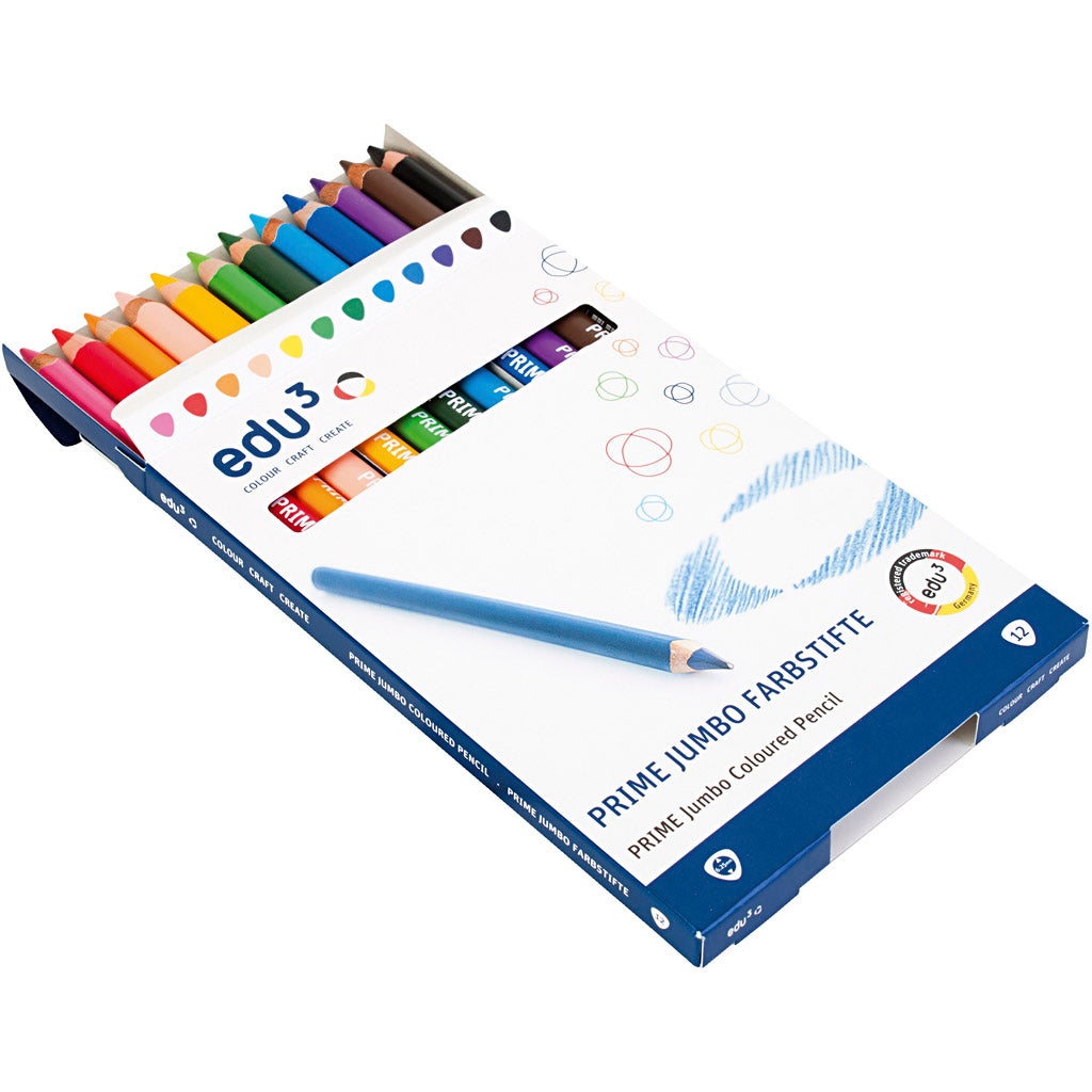 Edu3 matita colorata edu jumbo, spessore 10 mm, mina 6,25 mm, vari colori, 12 pezzi 1 scatola