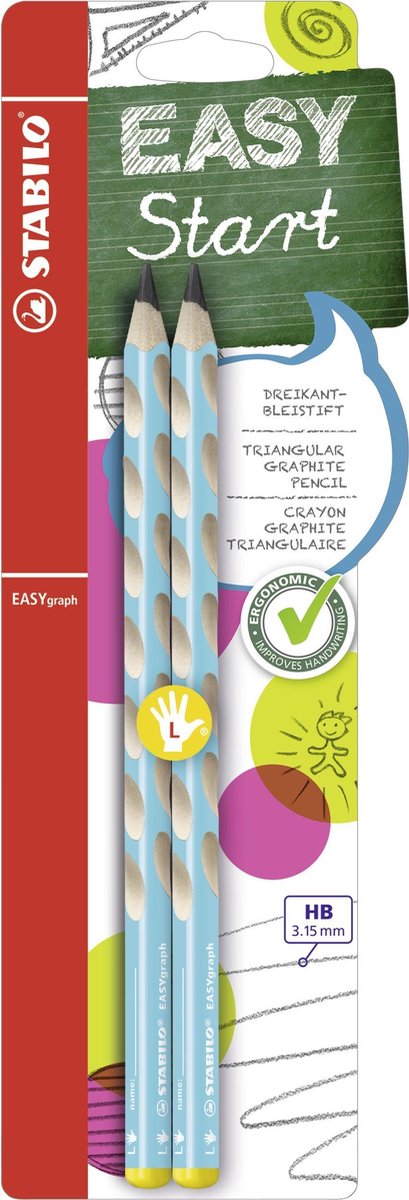 Stabilo easygraph - matita ergonomica in grafite - mancini - durezza hb - azzurro - 2 pezzi