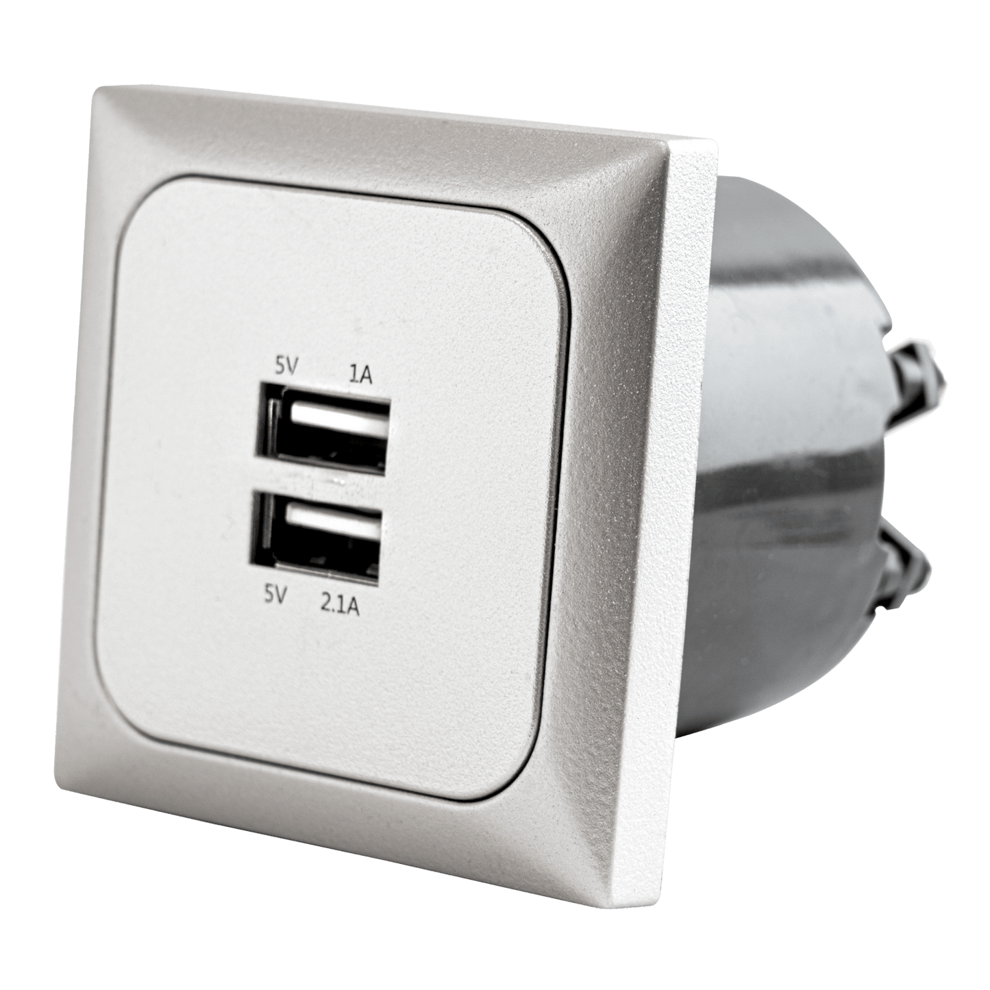 Toma de pared C-line con cargador doble USB-A con marco de cubierta opal plata