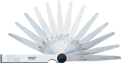 Juego de galgas de espesores Vogel 0,05-1,00 mm pulgadas 13 piezas