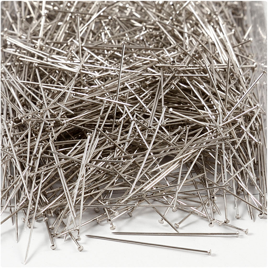 Alfileres con cabeza de la empresa Creativ, L: 37 mm, grosor 0,7 mm, aprox. 4500 piezas, plata, 500 g 1 caja