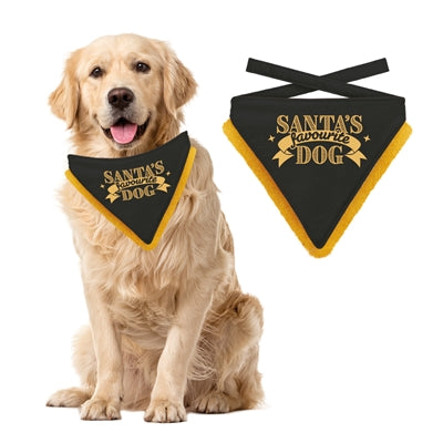 Mentajos de los regalos de Navidad Bandana Santa's Favorite Dog Black