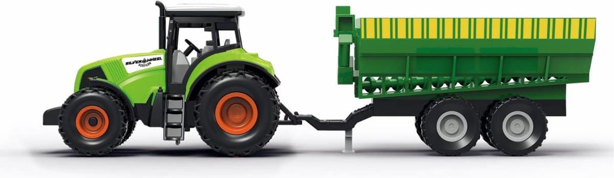 Tienda minorista en línea Tractor de ruedas plateadas con remolque y luz y sonido