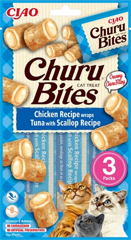 Inaba churu bites receta de pollo de gato envoltura atún con receta de vieira