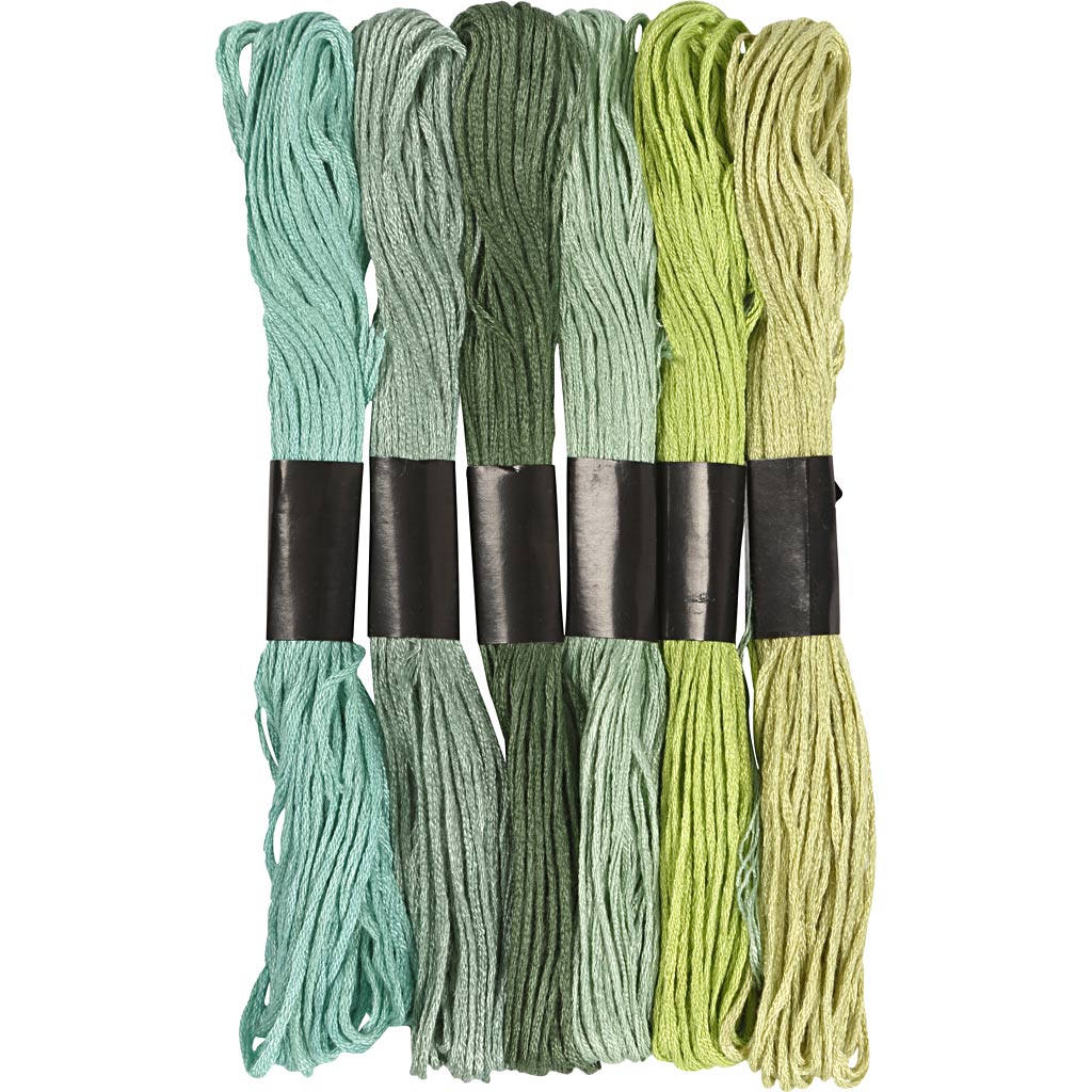 Hilo de bordar Creativ Company, grosor 1 mm, verde, 6 ovillos 1 caja