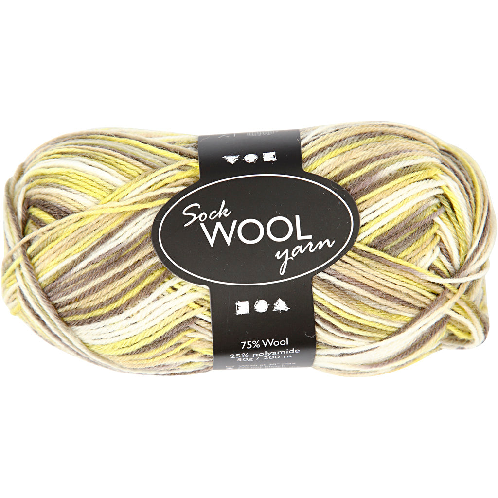 Hilo para calcetines Creativ company, l: 200 m, verde, amarillo, 50 g 1 ovillo
