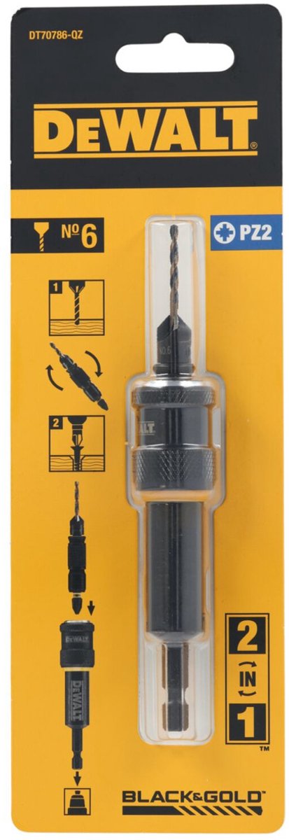 Dewalt dt70786 flip drive: preforo, svasatore n.6 + punta a vite pz2 + supporto