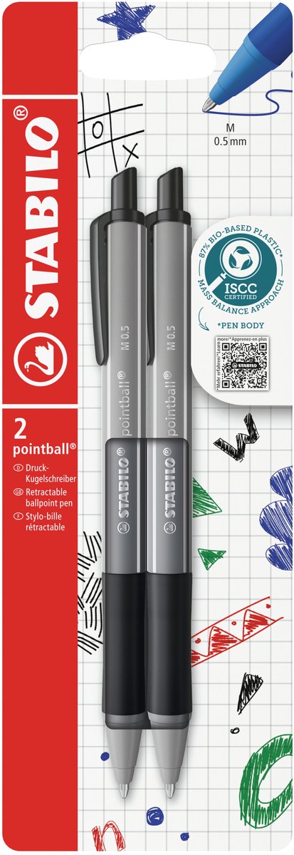 Stabilo pointball - bolígrafo - colorido - recargable - gris - 2 piezas