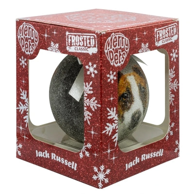 Molti regali palla di Natale glassata Jack Russel Silver