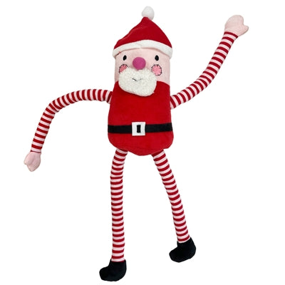 Feliz mascota tira de mis piernas santa