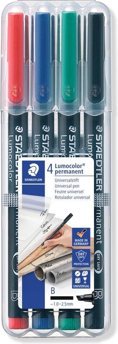 Staedtler lumocolor permanent universele pen b 314 - box 4 kleuren