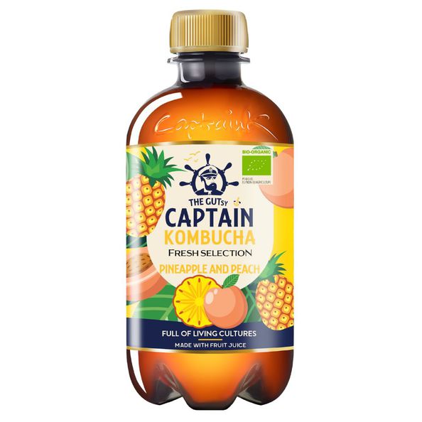The gutsy Captain kombucha piña fresca melocotón ecológico (12x 400ml) (bola)
