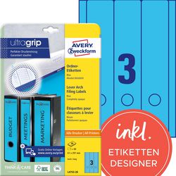 Etichette per dorso di cartelle avery l4753-20 a4 blu