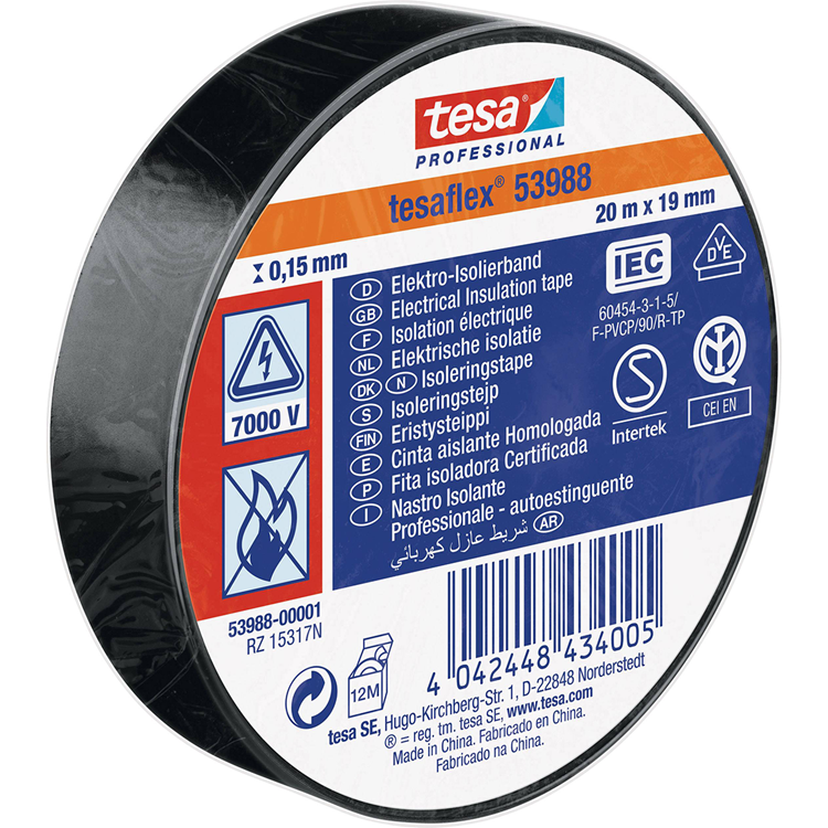 Tesa professional 1064477 - tesa 53988 nastro isolante elettronico 20 m 19 mm nero | 10 pezzi