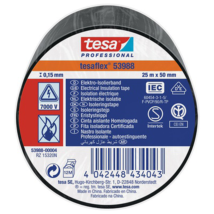 Nastro isolante Tesa nero 50mm 25mtr | Pezzi da 4 pezzi