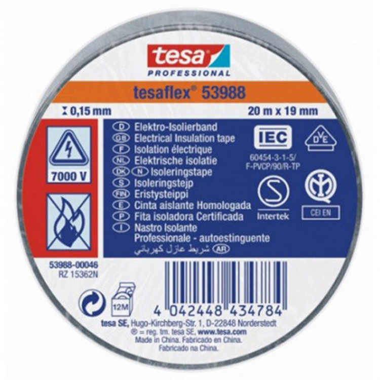 Nastro isolante Tesa grigio 19mm 20mtr | 10 pezzi