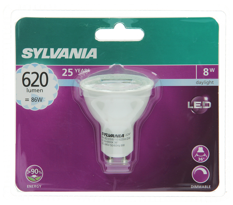 Sylvania 1059974 - foco led syl gu10 10.8w = 86w 620lm 6500k tenue | 6 piezas