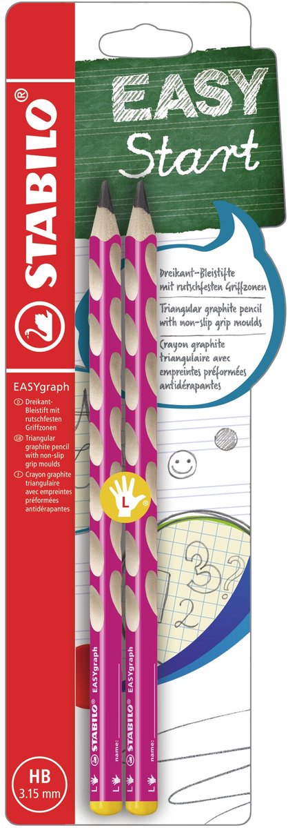 Stabilo easygraph - matita ergonomica in grafite - mancini - durezza hb - rosa - 2 pezzi