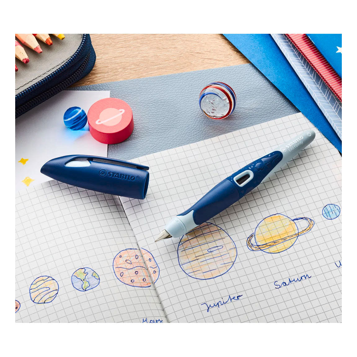 Stabilo easybirdy 3d dreamworld rechtshandige vulpen - blauw
