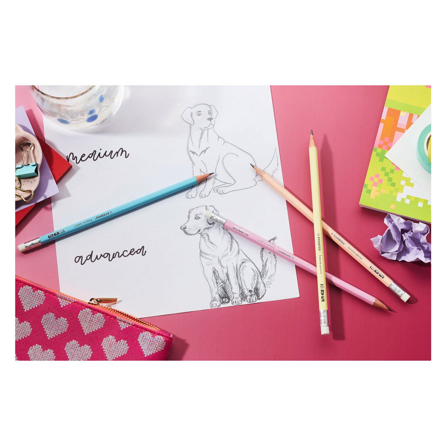 Stabilo swano pastel hb grafietpotloden met gumtip - 4dlg.