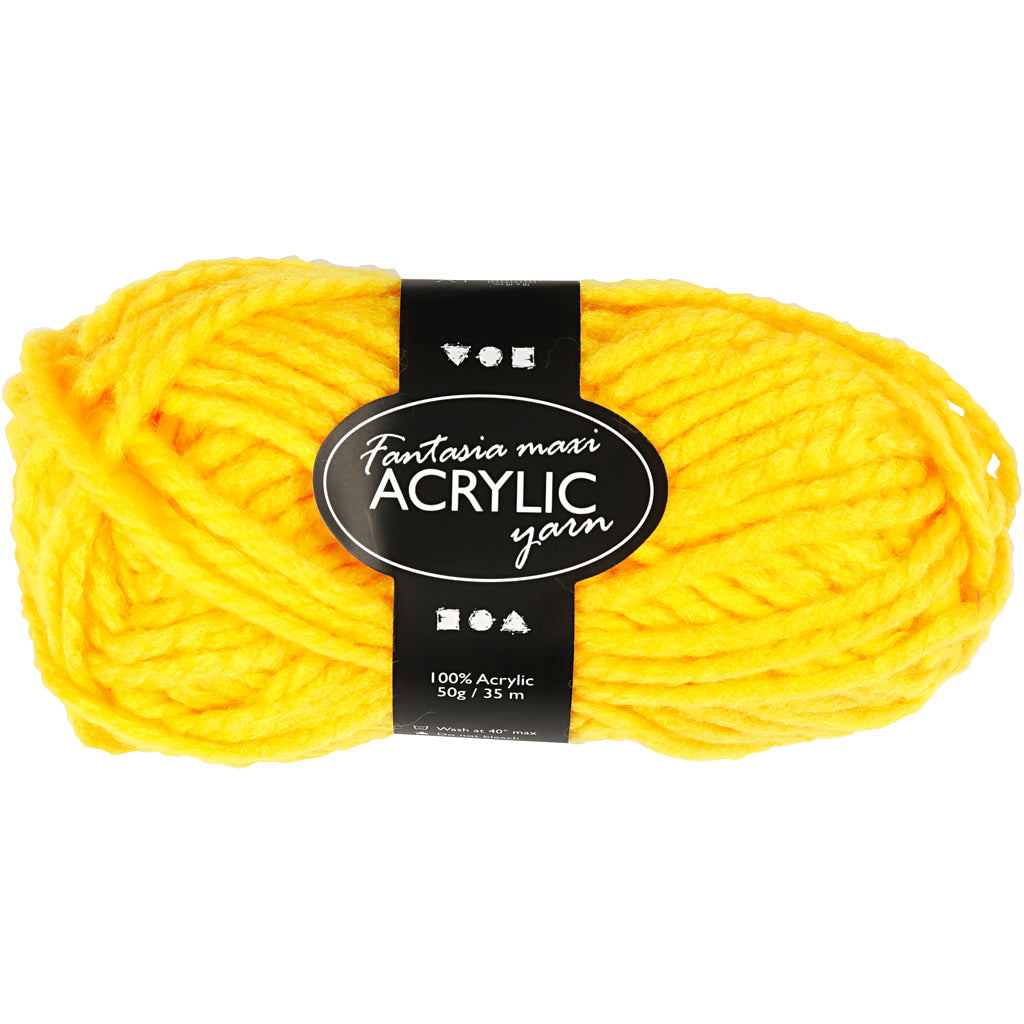 Creativ company fantasia hilo acrílico, l: 35 m, maxi, amarillo, 50 g 1 ovillo