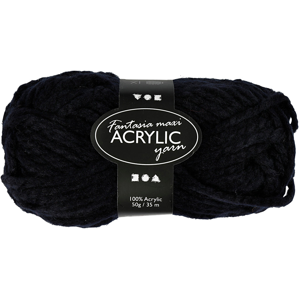 Creativ company fantasia filato acrilico, l: 35 m, maxi, nero, 50 g 1 gomitolo