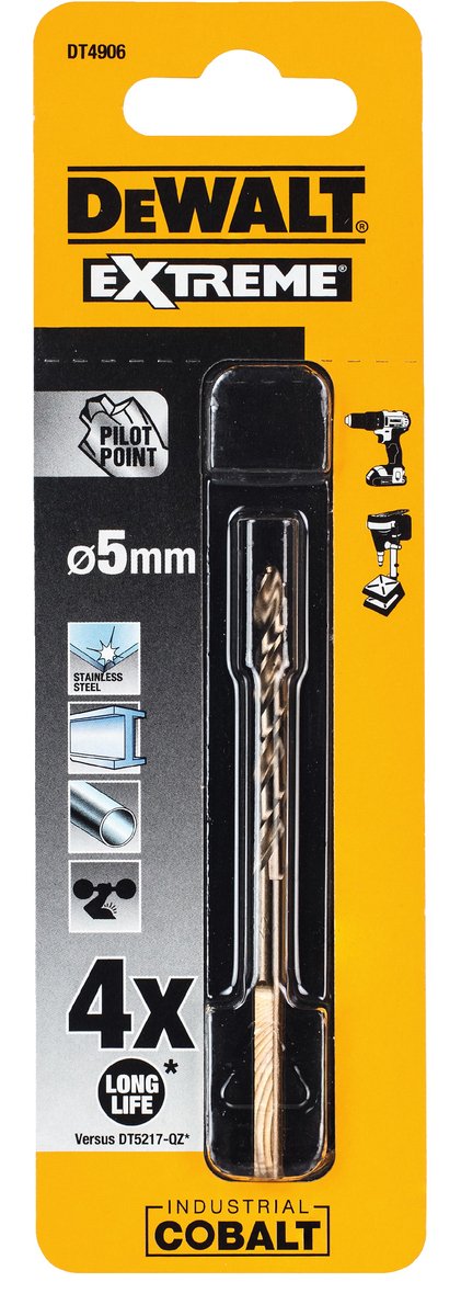 Accesorios dewalt taladro hss industrial metal cobalto 5.0mm - dt4906-qz