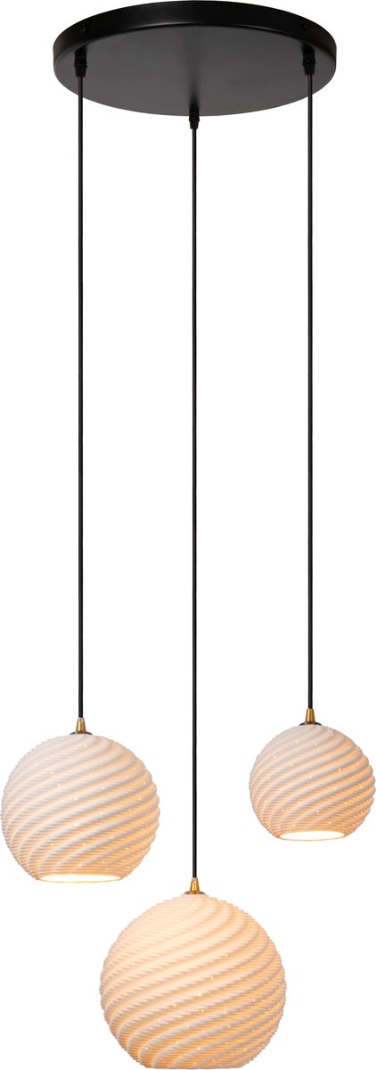 Lucide bina - hanglamp - ø 40 cm - 3xe27 - wit - japandi