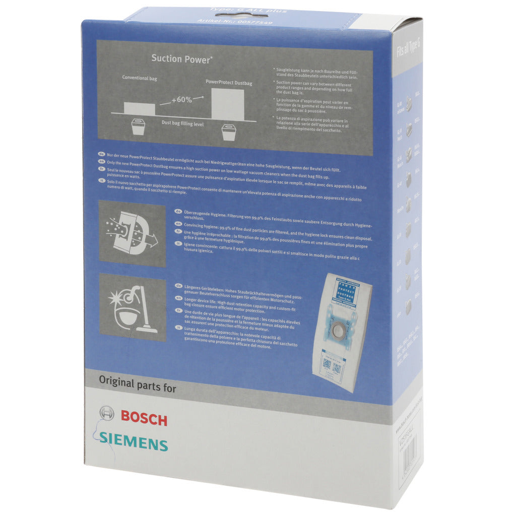 Bosch Siemens Siemens BBZ51fgall Aspuum Cleaner Bag tipo G PowerProtect Dust Bag