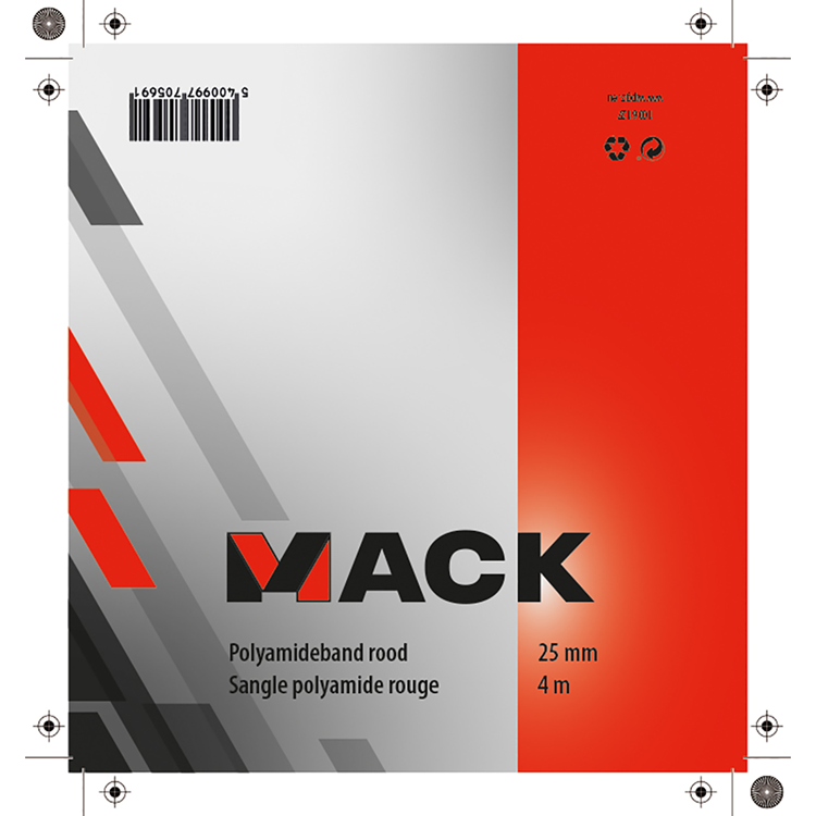 Mack 1006127 - cinta poliamida roja 25mm-4m | 6 piezas