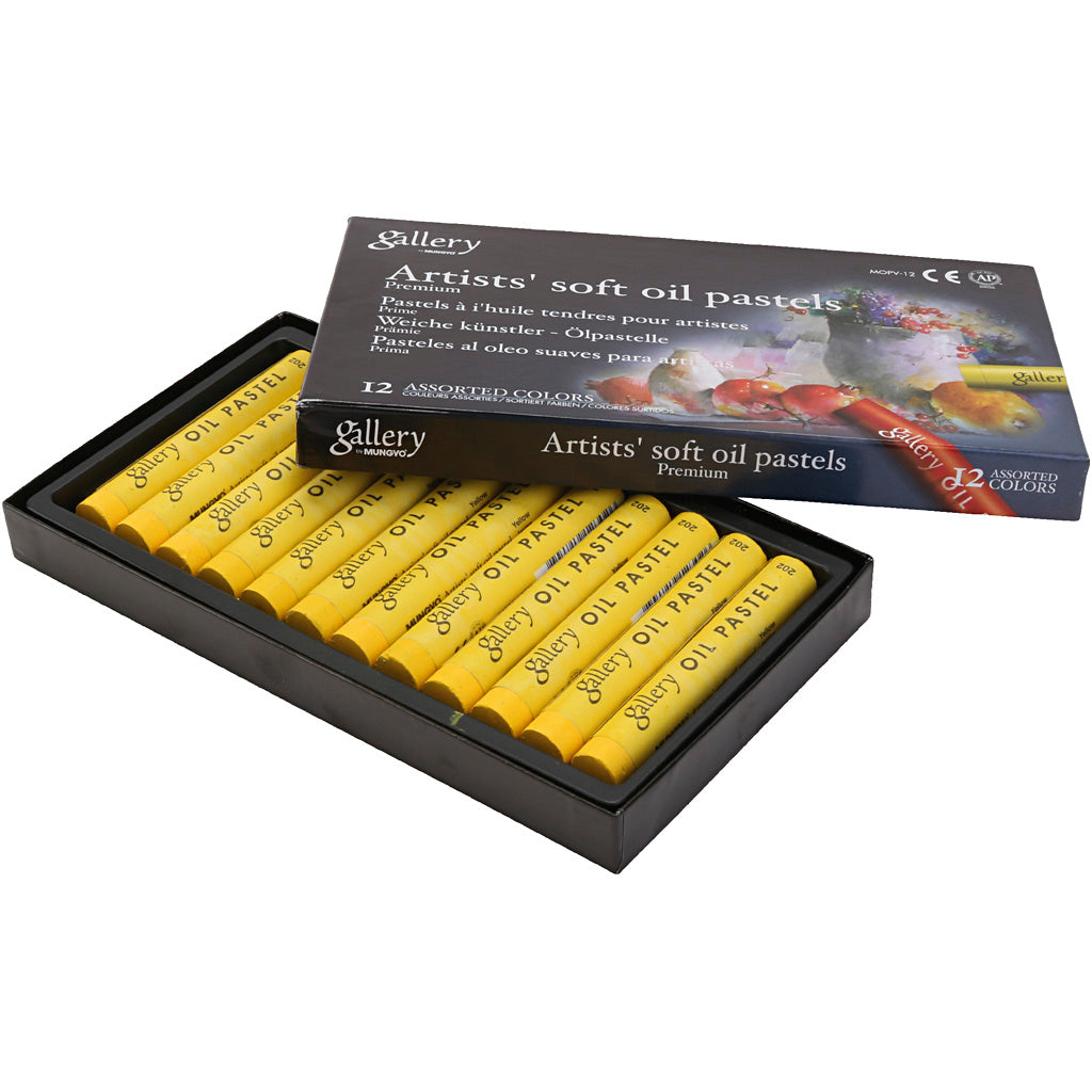 Pastel al óleo Gallery, l: 7 cm, p 11 mm, grosor 11 mm, amarillo, 12 piezas 1 caja