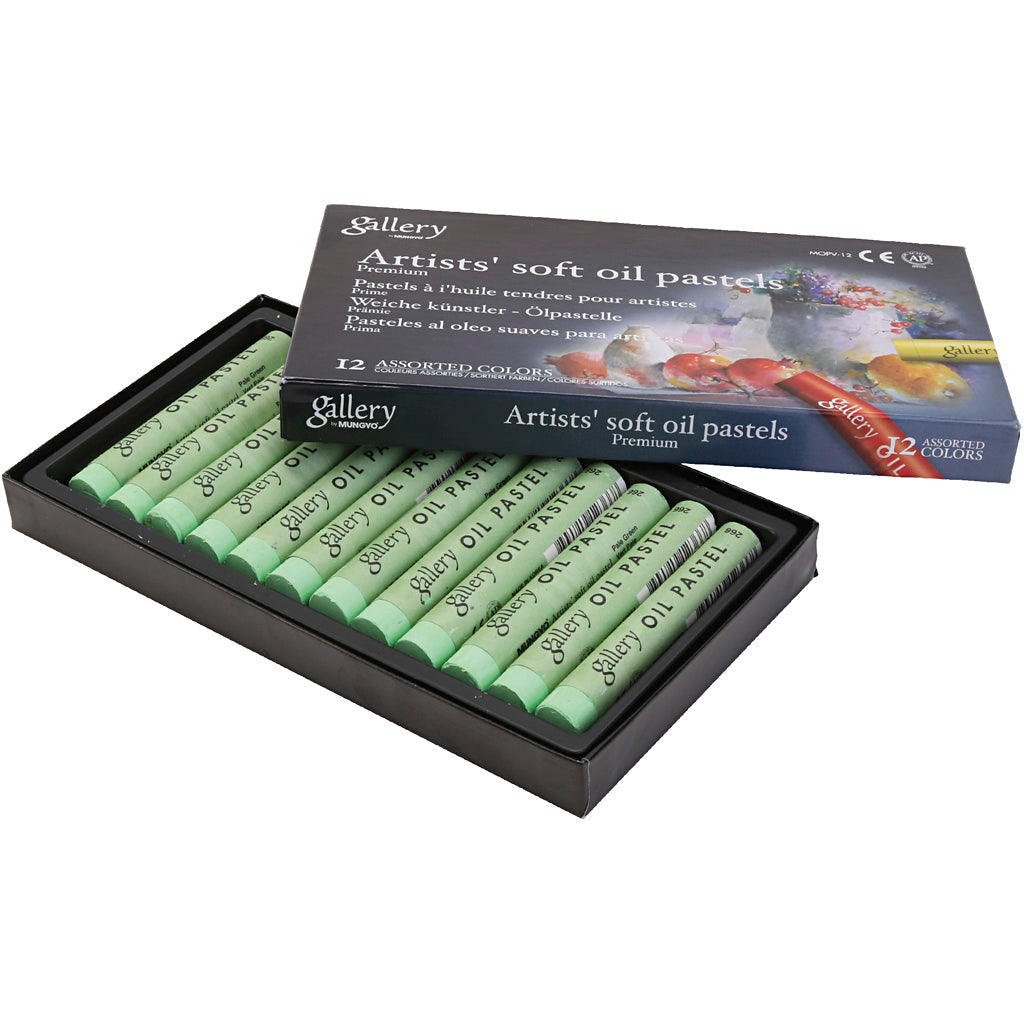 Gallery pastello a olio, l: 7 cm, d 11 mm, spess. 11 mm, verde chiaro, 12 pezzi 1 scatola
