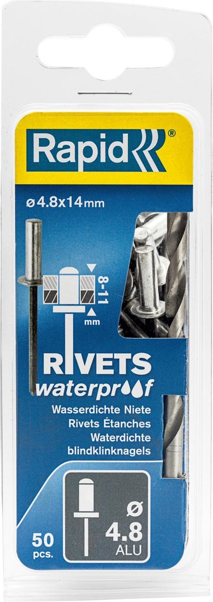 Rivetto cieco rapido impermeabile ø 4,8 x 14 mm 50 pezzi + trapano