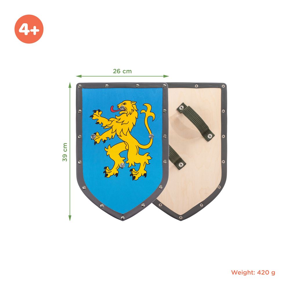 Escudo de madera amaderado león azul. 26x39
