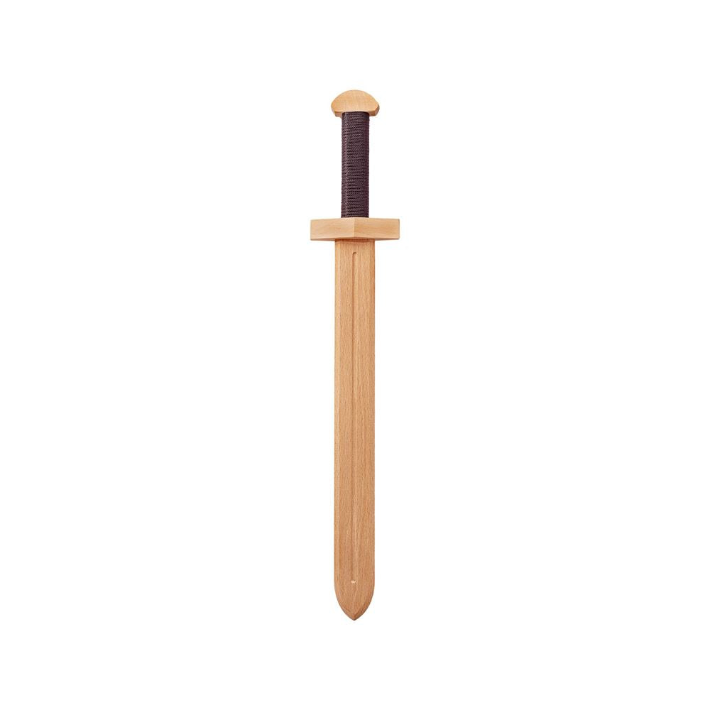 Espada de madera amaderada sobre tarjeta. 52x9x4cm