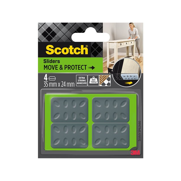 3 m 1070700 - cursori scotch® move protected autoadesivi grigi 35 mm x 24 mm | 7 pezzi