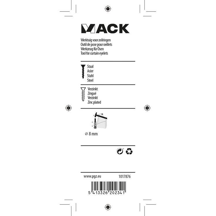 Mack 1017876 - herramienta para ojales de acero 1 ud 8 mm | 10 piezas