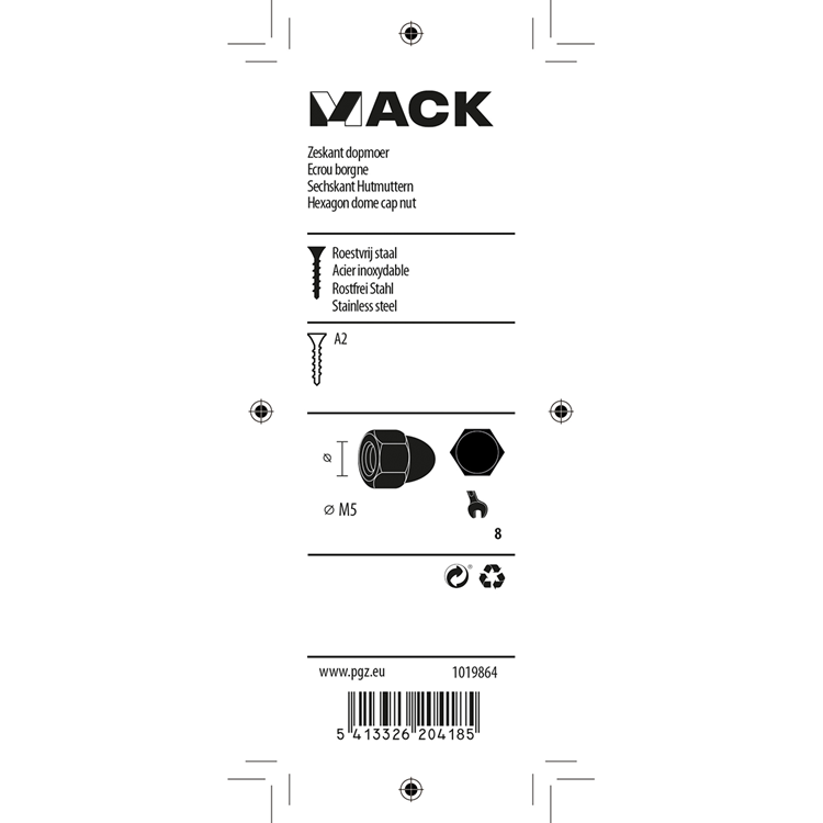 Mack 1019864 - tuerca ciega hexagonal acero inoxidable a2 5uds m5 | 10 piezas