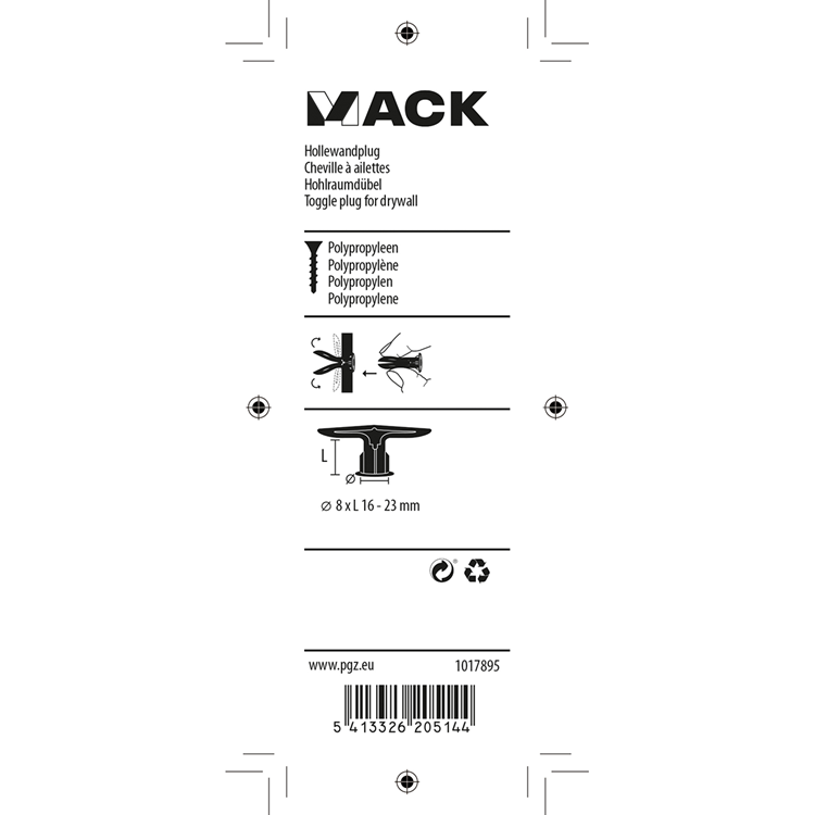 Mack 1017895 - taco hueco pared nylon 4uds tc | 5 piezas