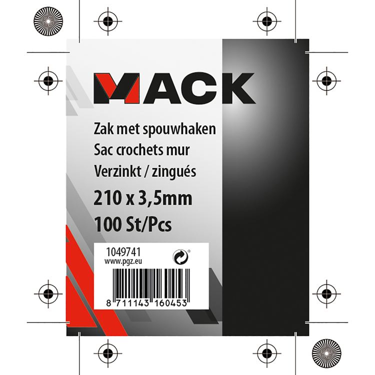 Mack 1049741 - busta da 100 pz. ganci per cavità zincati 210 x 3,5 | 5 pezzi