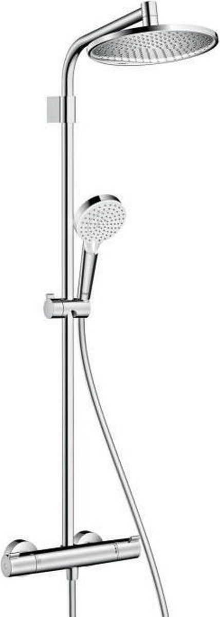 Hansgrohe Crometta S 240 Vario Showerpipe Sistema de ducha Termostato Ducha fija Crometta S 240 Brazo de ducha tipo lluvia, longitud 350 mm Crometta Vario Teleducha, flexo cromado