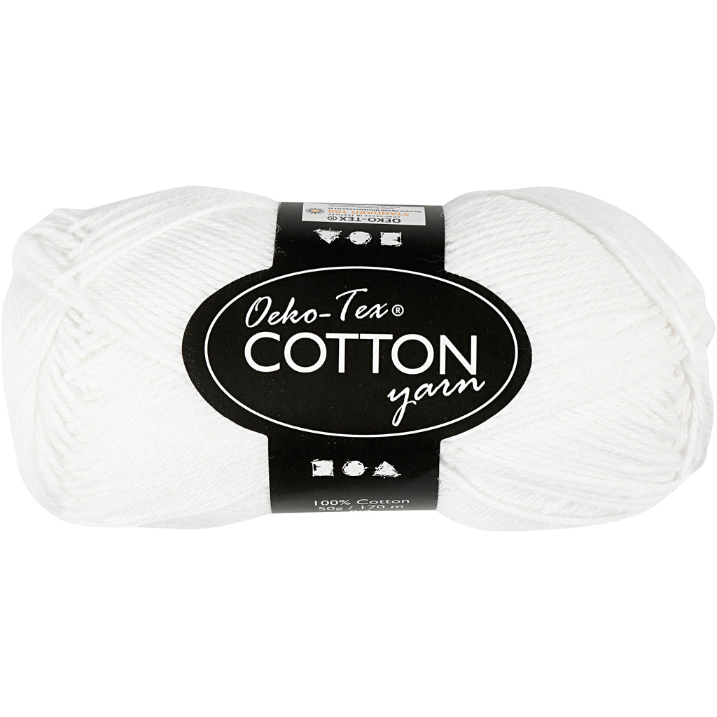 Filato di cotone, bianco, 50gr, 170m