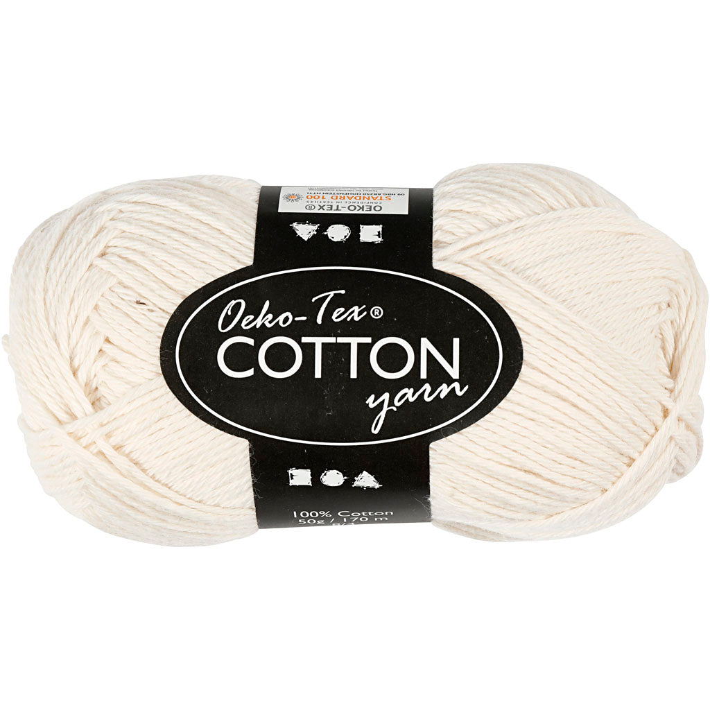 Filato di cotone, bianco sporco, 50gr, 170m