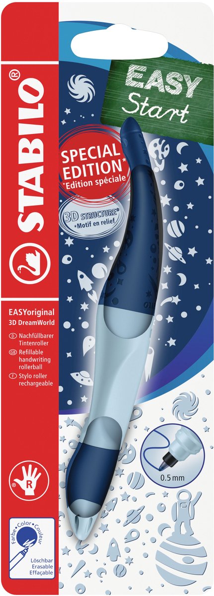 Stabilo easyoriginal 3d dreamworld - roller ergonómico - diestro - tinta azul - recargable - azul