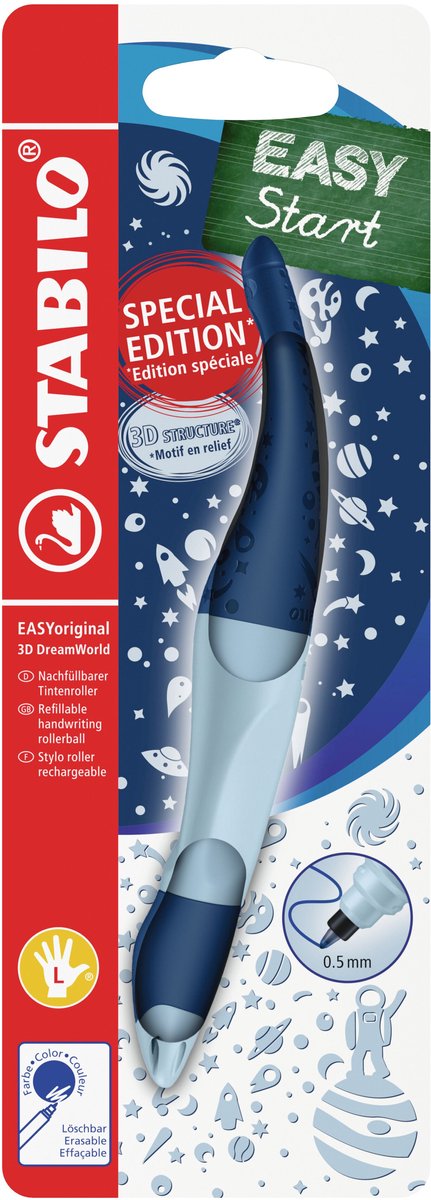 Stabilo easyoriginal 3d dreamworld - roller ergonómico - para zurdos - tinta azul - recargable - azul