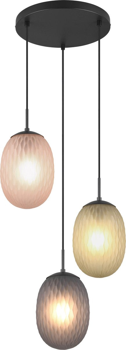 Trio facette - lampada a sospensione - nero opaco - escl. 3x E27 4 W - montaggio a soffitto - regolabile in altezza