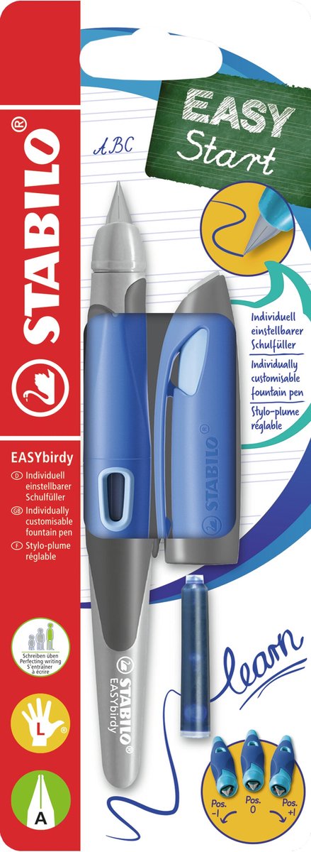 Stabilo easybirdy - penna stilografica ergonomica - azzurro pastello - punta per mancini