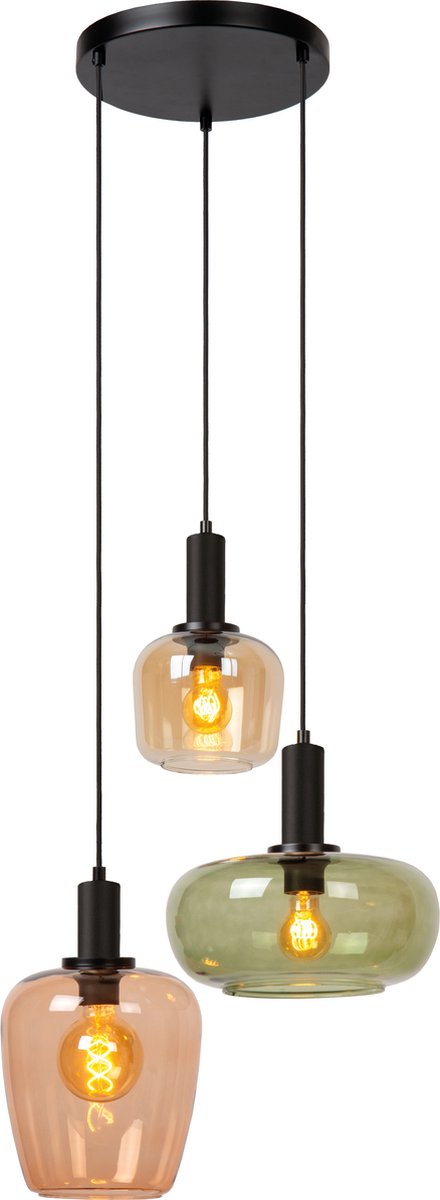 Lucide ilona - lampada a sospensione - 3xe27 - nera